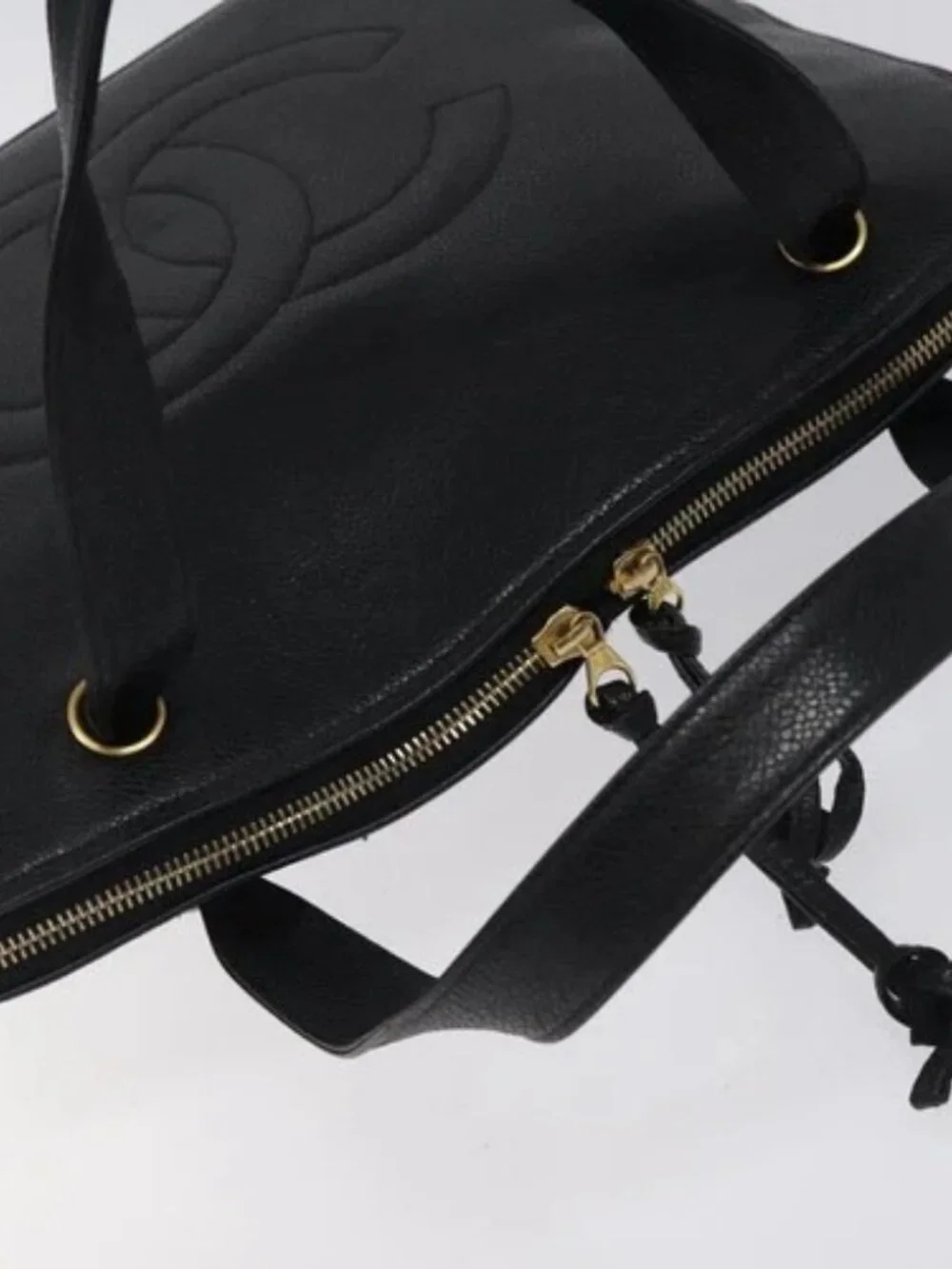 CHANEL COCO Mark Hand Bag Calf Skin Black Gold CC Auth yk17997